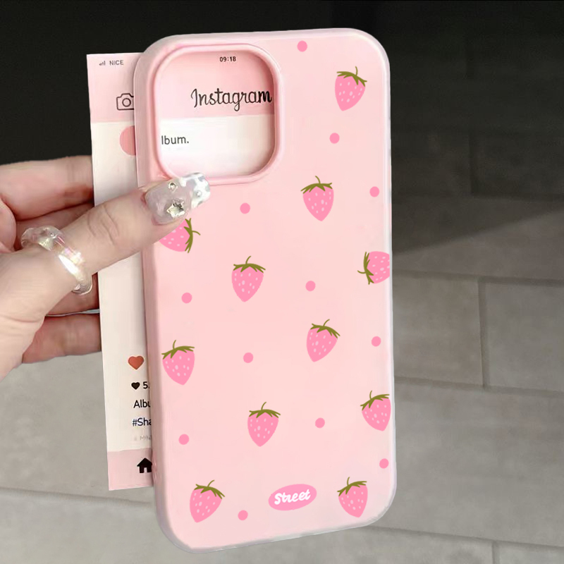 Xiaomi Redmi Note 14 - Zoet roze telefoonhoesje met aardbeienpatroon voor