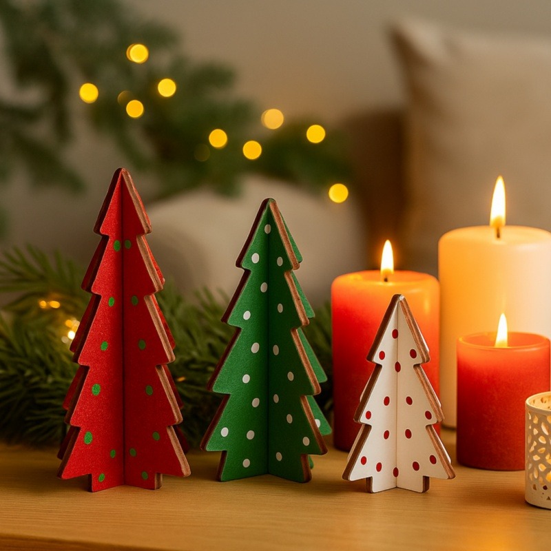 Tablet Accessories Kit - 3-delig kerstdecor geruite houten tafelblad bomen
