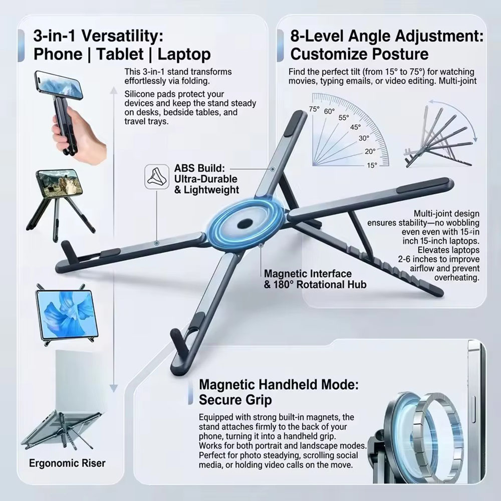 Essential Tablet Accessories - Draagbare magnetische telefoonhouder & selfie stick
