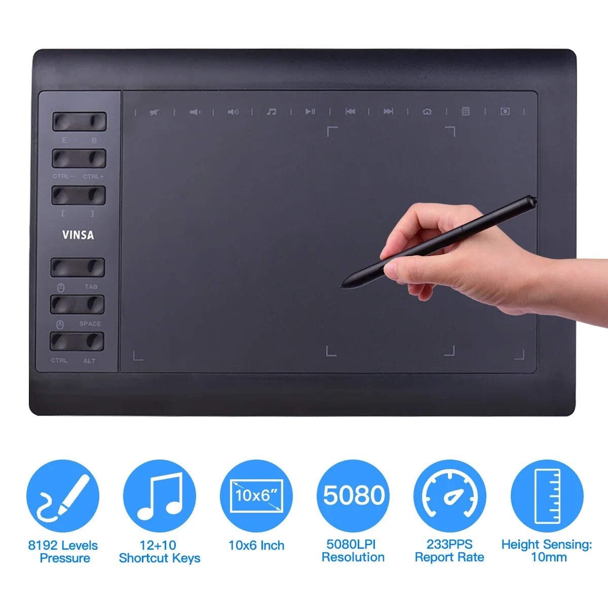 Graphic Tablet Accessories - 10x6 inch professionele grafische tekentablet 12